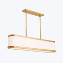 Sleek and elegant modern chandelier with minimalist design and gold accents.