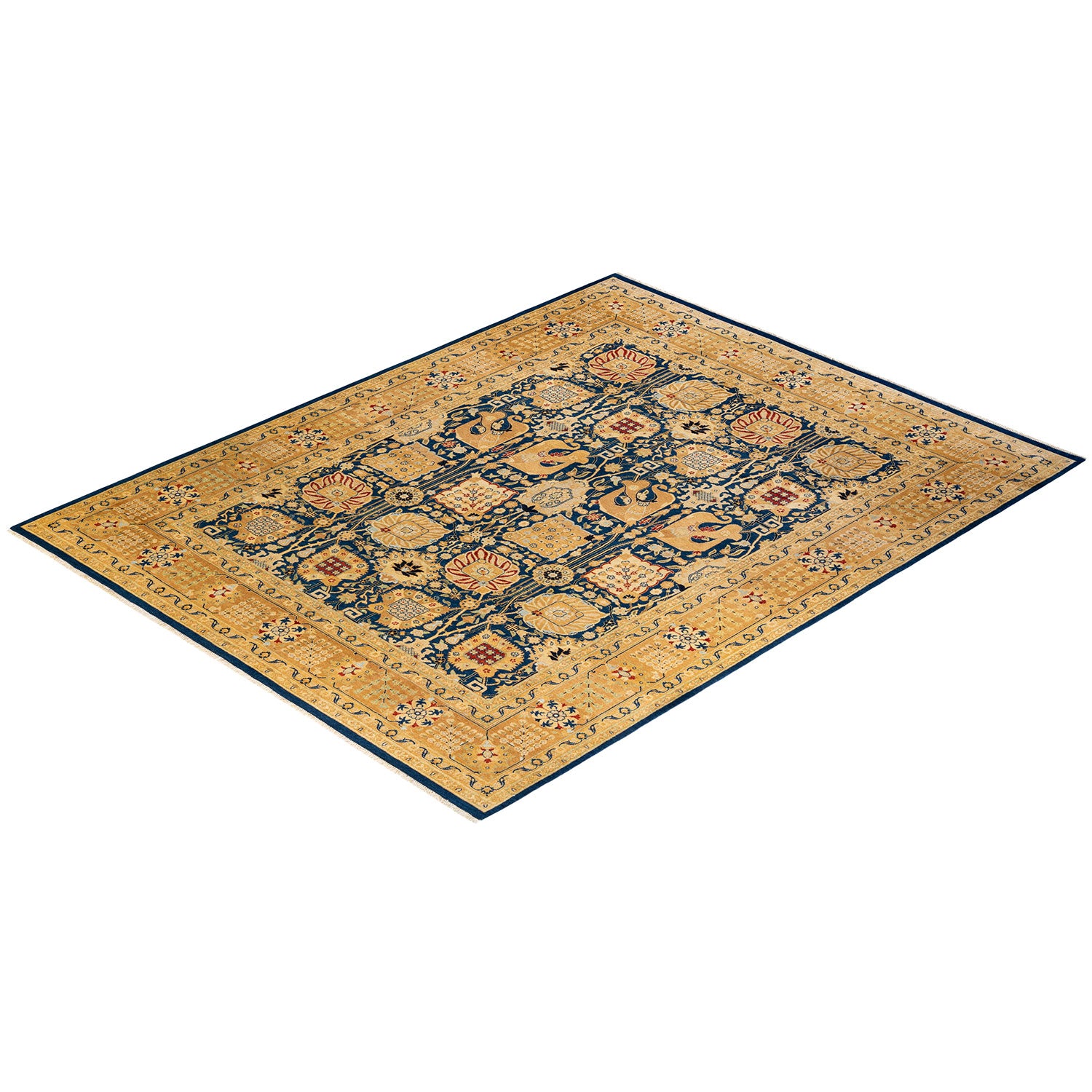 Elegant rectangular area rug with intricate traditional oriental design.