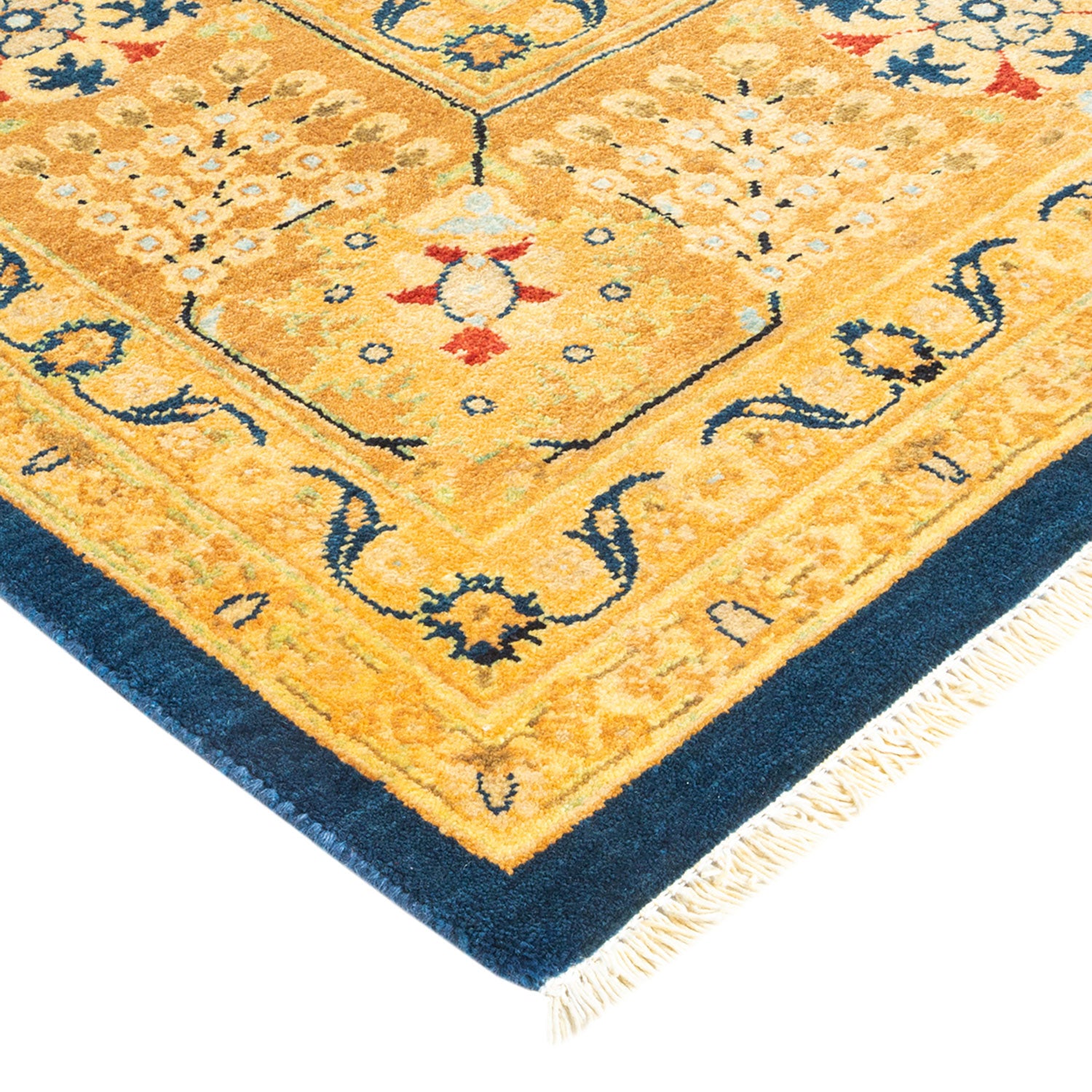 Elaborately designed traditional area rug with rich colors and patterns.