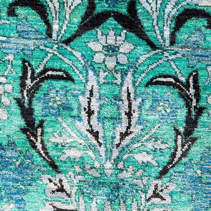 Intricate floral motif on woven fabric showcases depth and complexity.