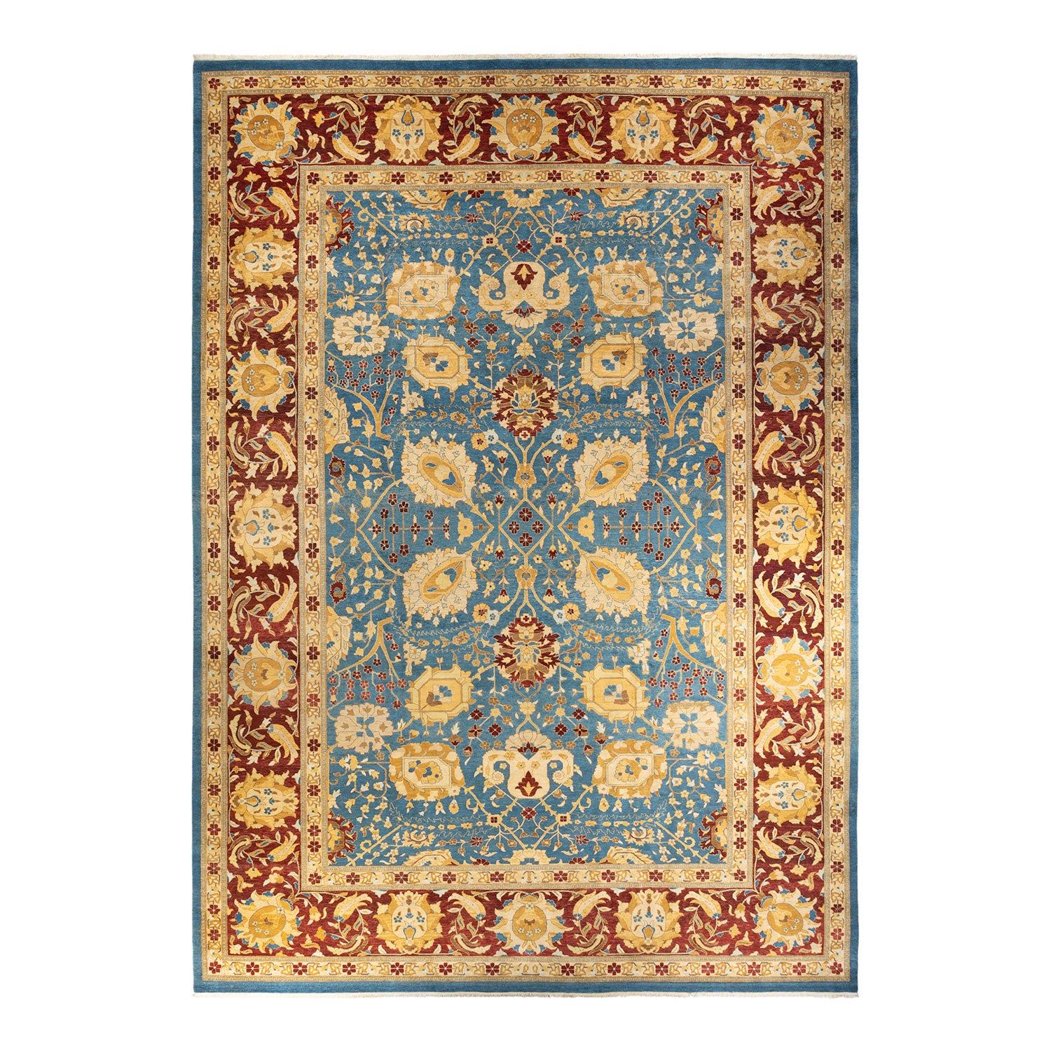 Intricate Persian-inspired rug with floral and geometric motifs in blue