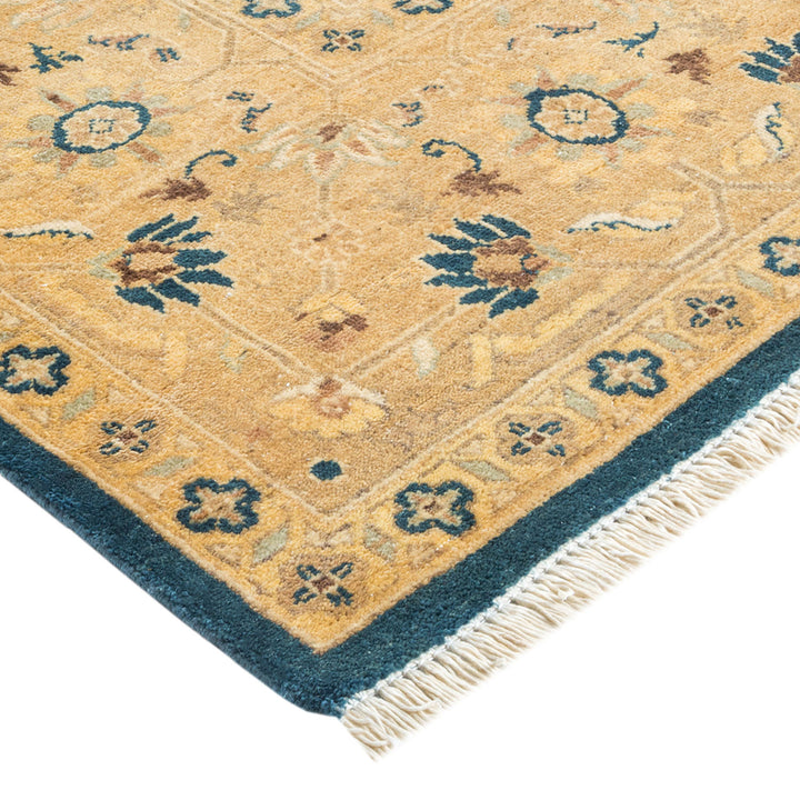 Close-up view of a colorful, patterned rug with intricate design.