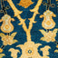 Close-up view of a vibrant blue carpet with ornate floral patterns.