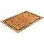 Intricately patterned rectangular rug with dominant orange and blue hues.