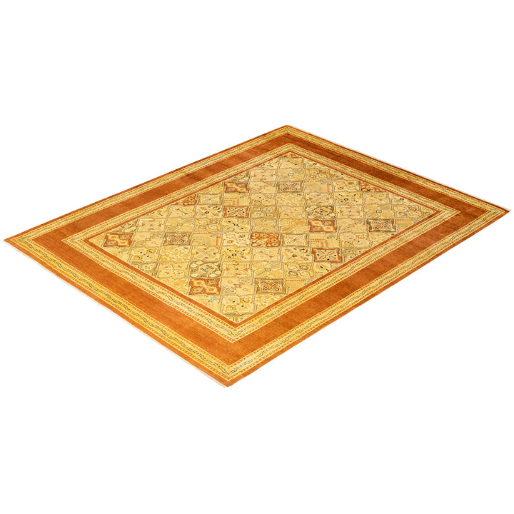 Intricately patterned rectangular area rug with traditional design and warm tones.