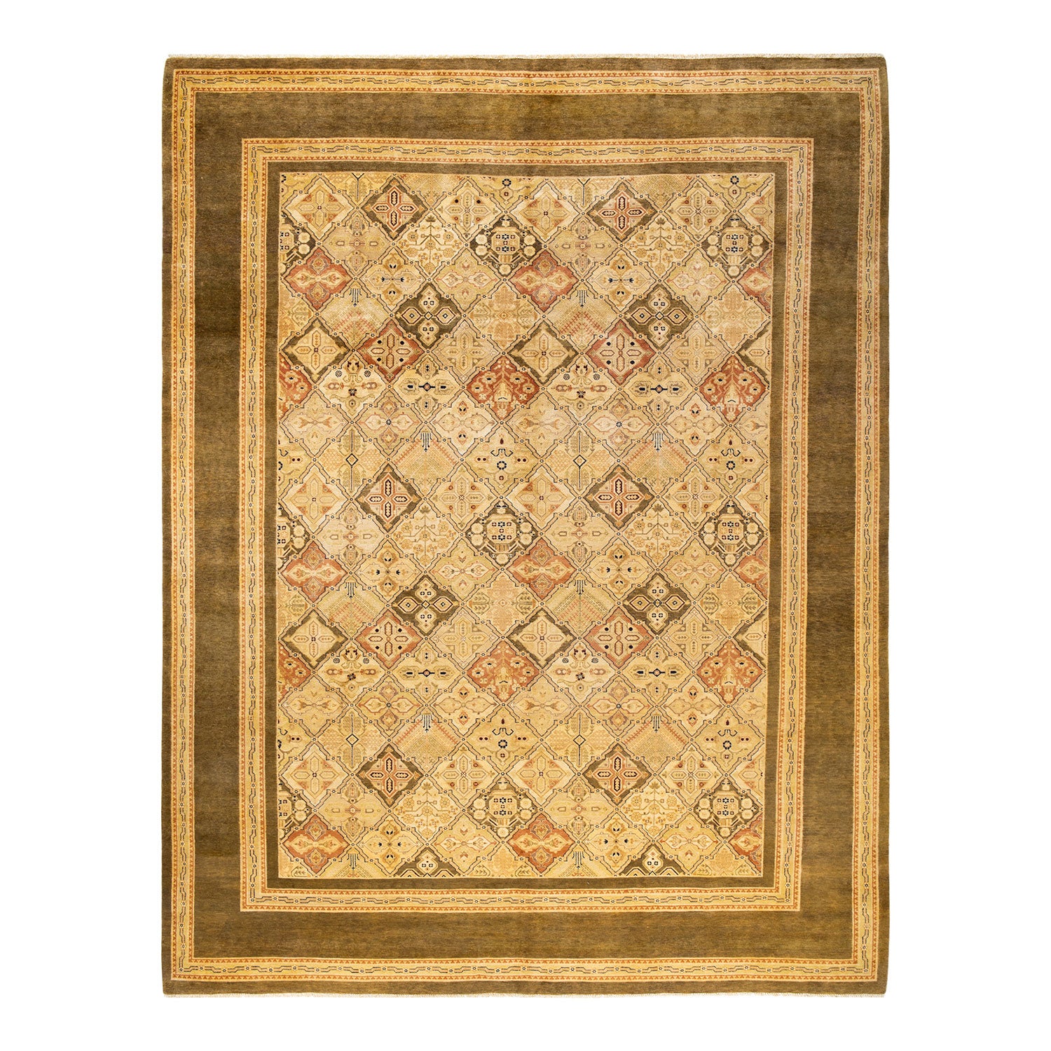 Eclectic, One-of-a-Kind Hand-Knotted Area Rug  - Green, 10' 1" x 13' 9" Default Title