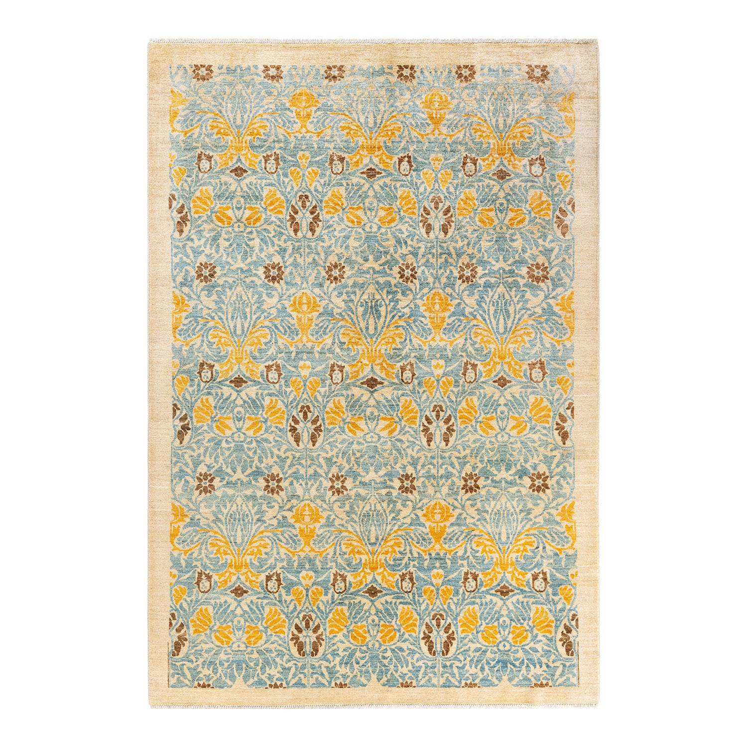 Exquisite Persian-inspired rug with intricate floral motifs and muted colors.