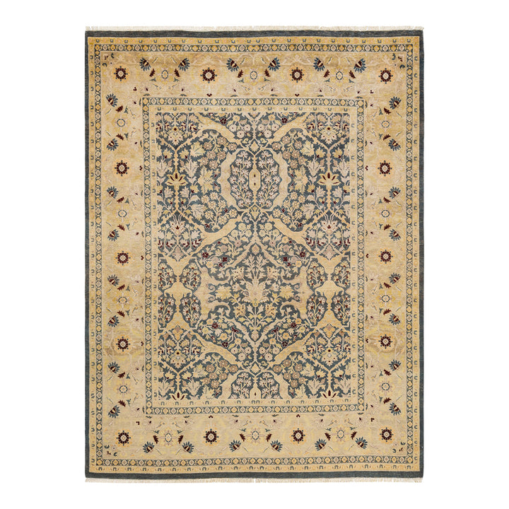 Handmade Persian-inspired rug with intricate botanical motifs and harmonious colors