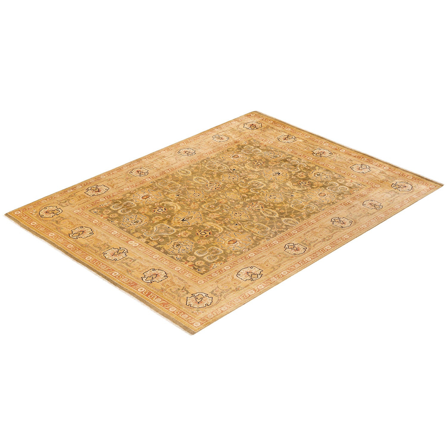 An intricate rectangular area rug with a refined traditional design.