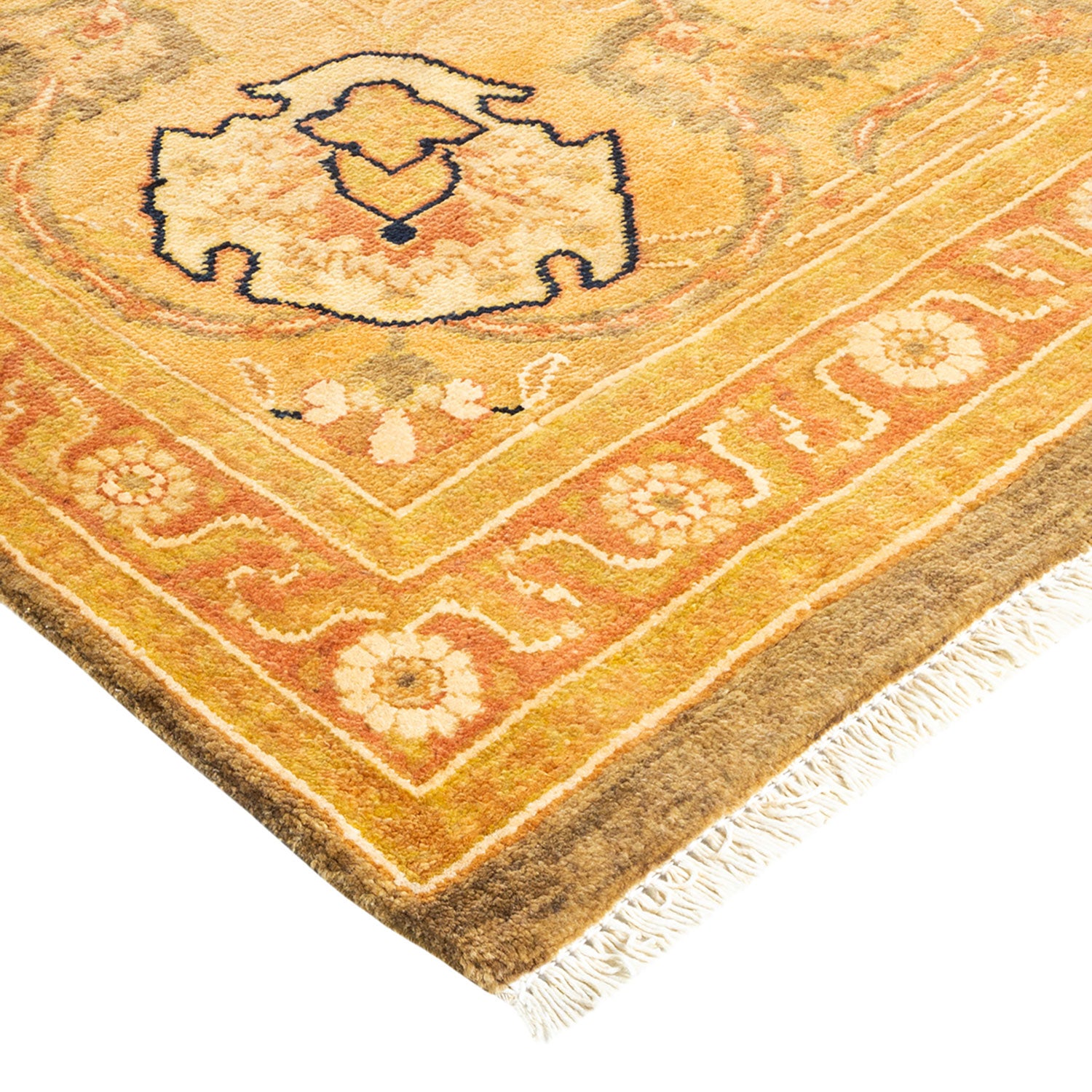 Exquisite oriental rug showcases intricate patterns and warm earthy tones.