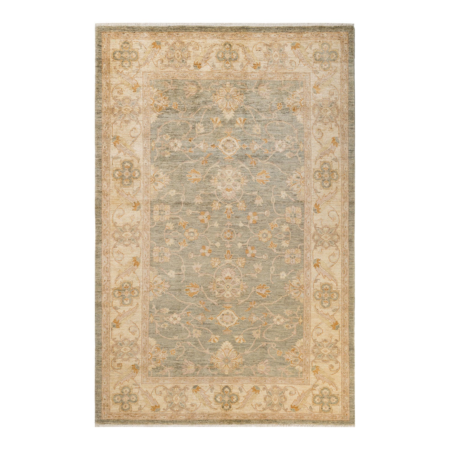 Eclectic, One-of-a-Kind Hand-Knotted Area Rug  - Green, 6' 3" x 9' 9" Default Title