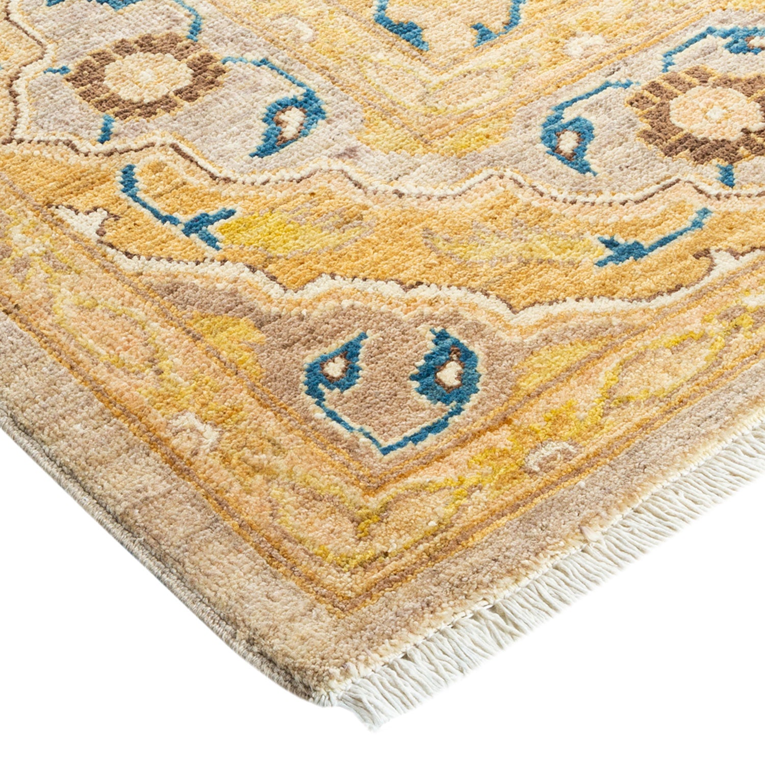 Close-up of a soft and intricate Oriental-inspired area rug.