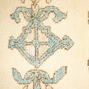 Close-up of a blue floral patterned textile with plush texture.