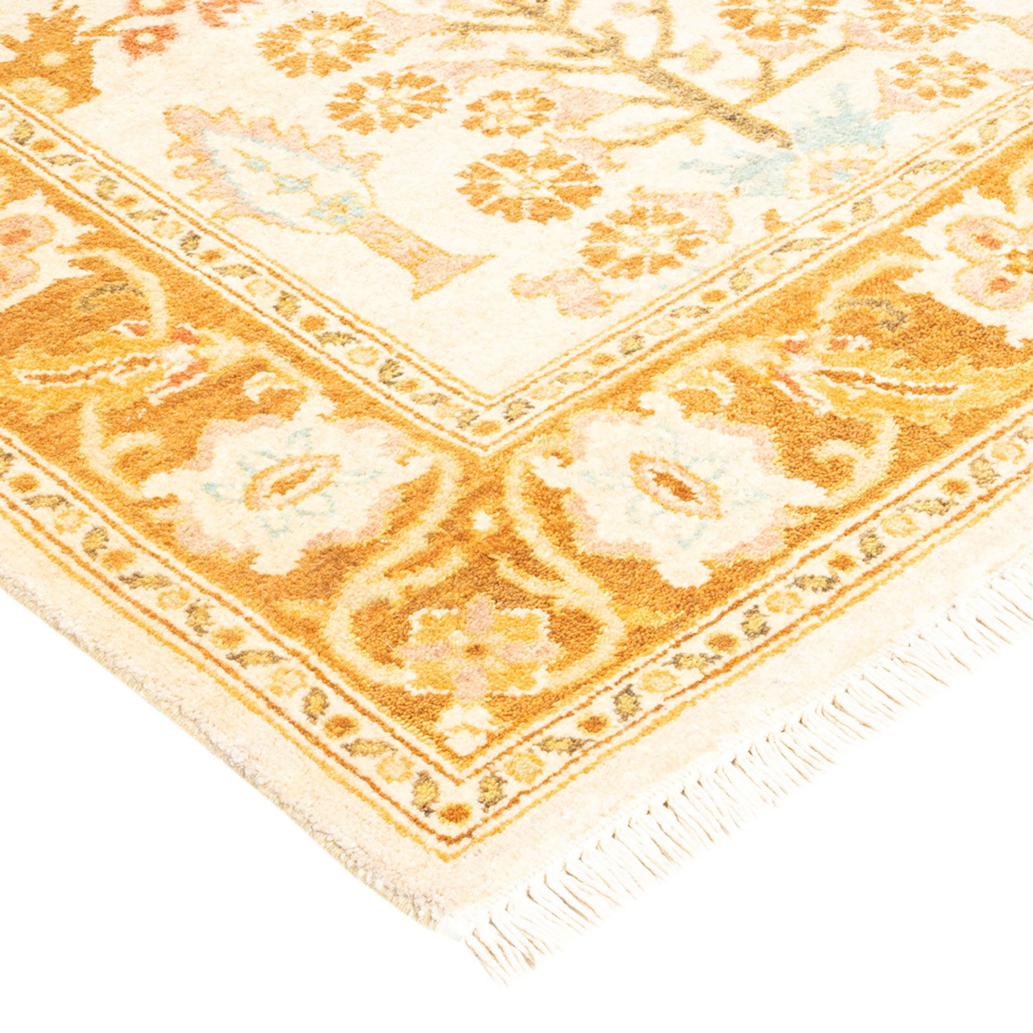Intricately designed classical rug showcasing floral motifs in warm tones.