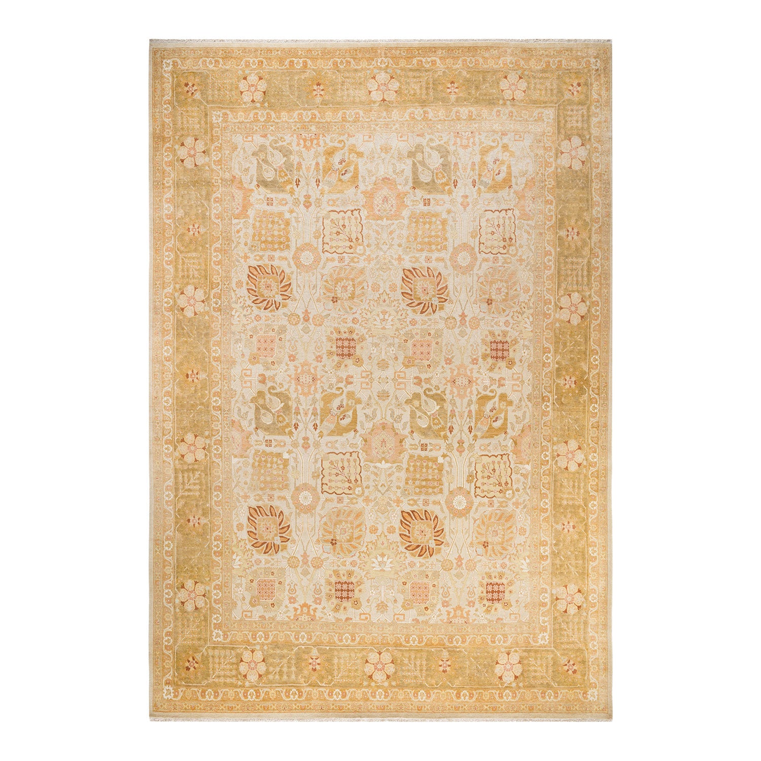 Exquisite handcrafted rug with intricate floral motifs in warm tones.