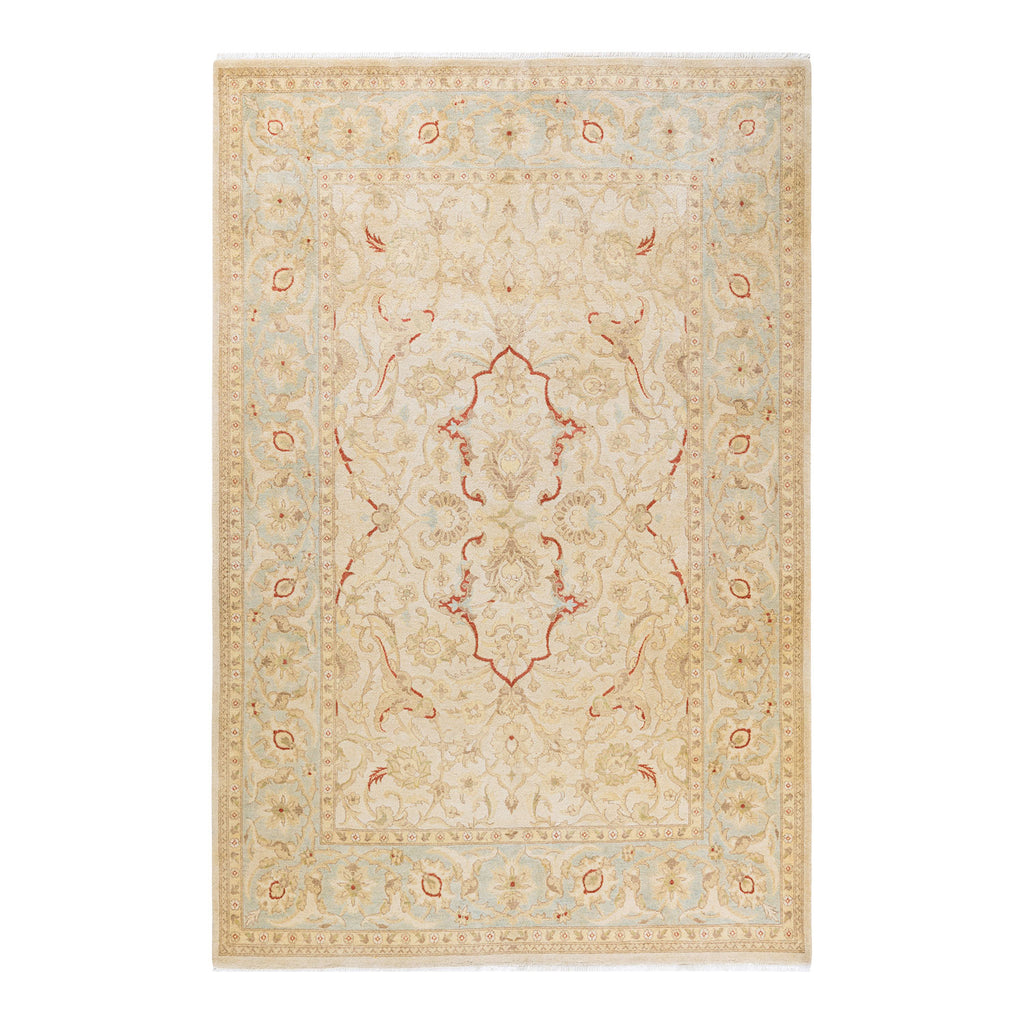 Eclectic, One-of-a-Kind Hand-Knotted Area Rug  - Ivory, 6' 1" x 9' 3" Default Title