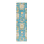 Long, narrow rug with light blue background and ornate pattern.