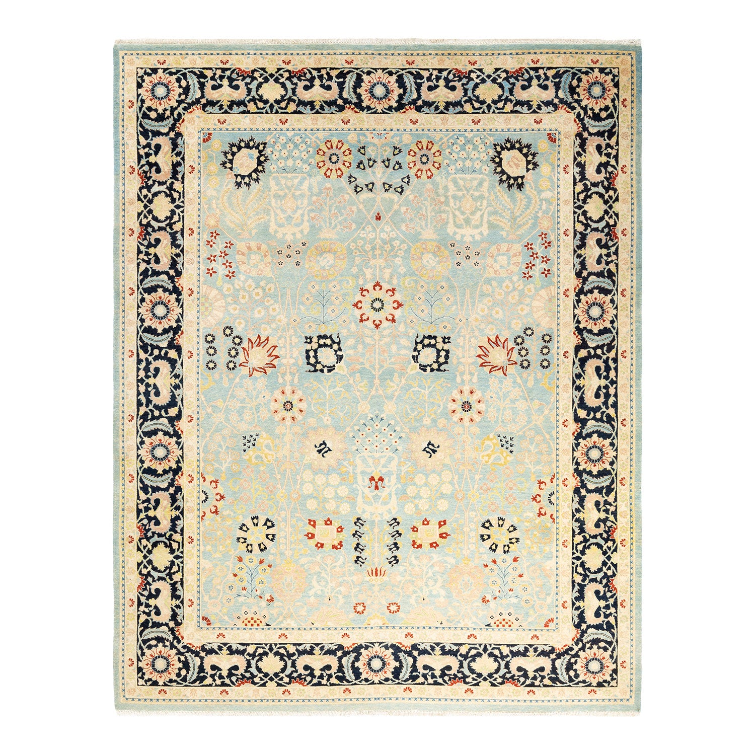 Eclectic, One-of-a-Kind Hand-Knotted Area Rug  - Light Blue, 8' 1" x 10' 3" Default Title