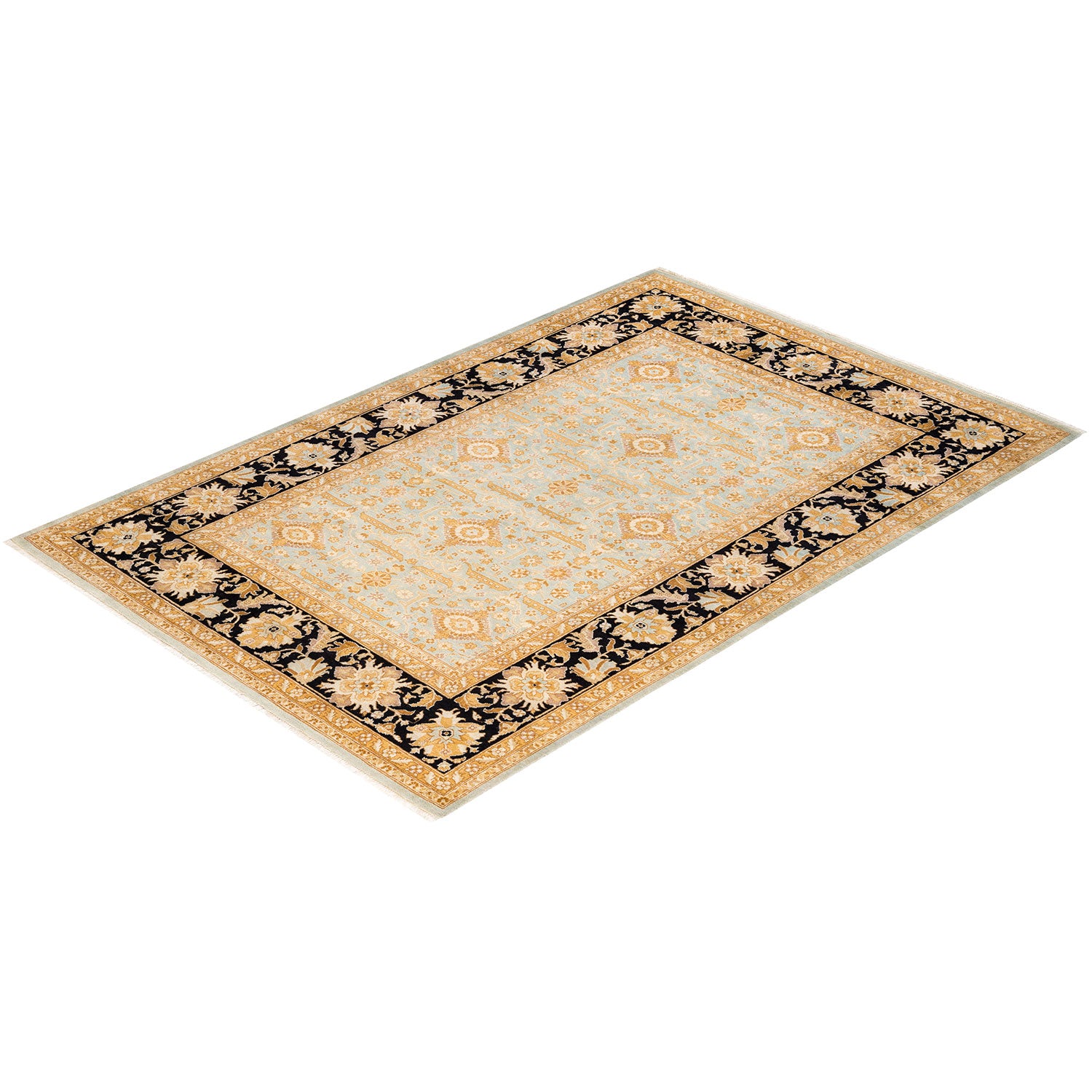 Traditional oriental area rug with intricate floral and geometric patterns