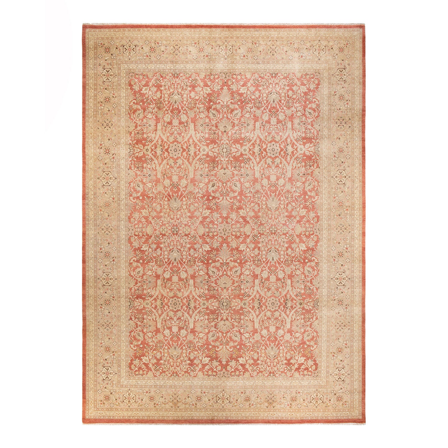 Detailed and ornate vintage rug with intricate floral patterns.