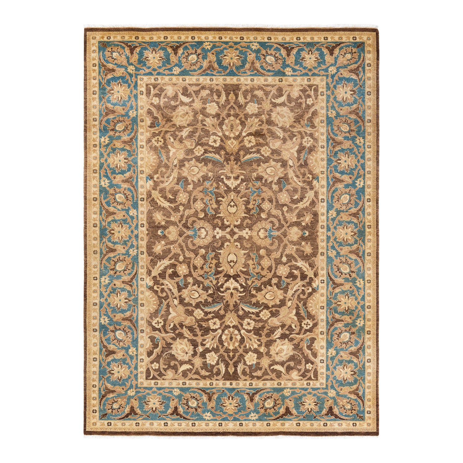 Exquisite hand-knotted rectangular oriental rug with intricate floral motifs