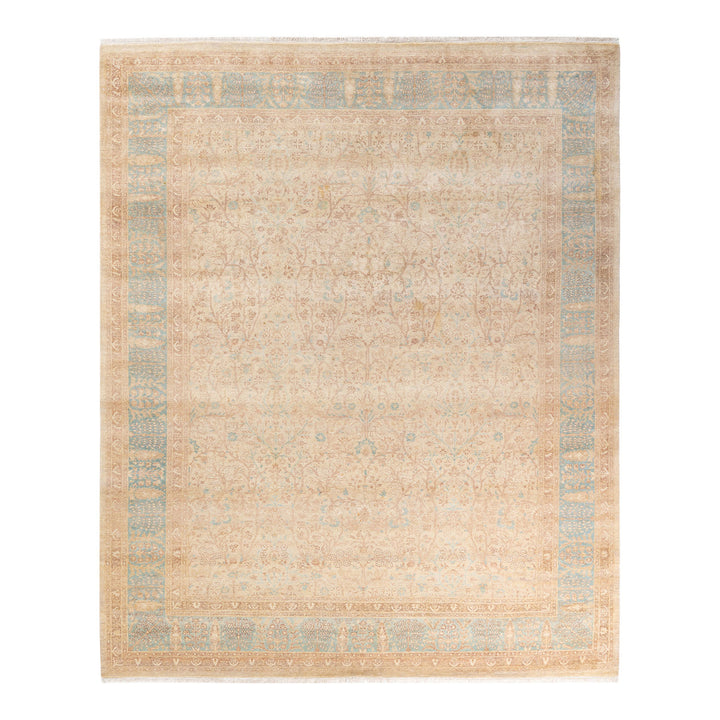 Vintage-style Persian rug with faded palette and intricate ornate patterns.