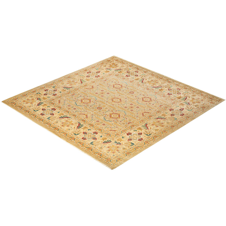Exquisite hand-woven rug showcases intricate designs and vibrant colors.