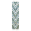 Intricate blue, cream, and taupe textile with ornate, symmetrical pattern.