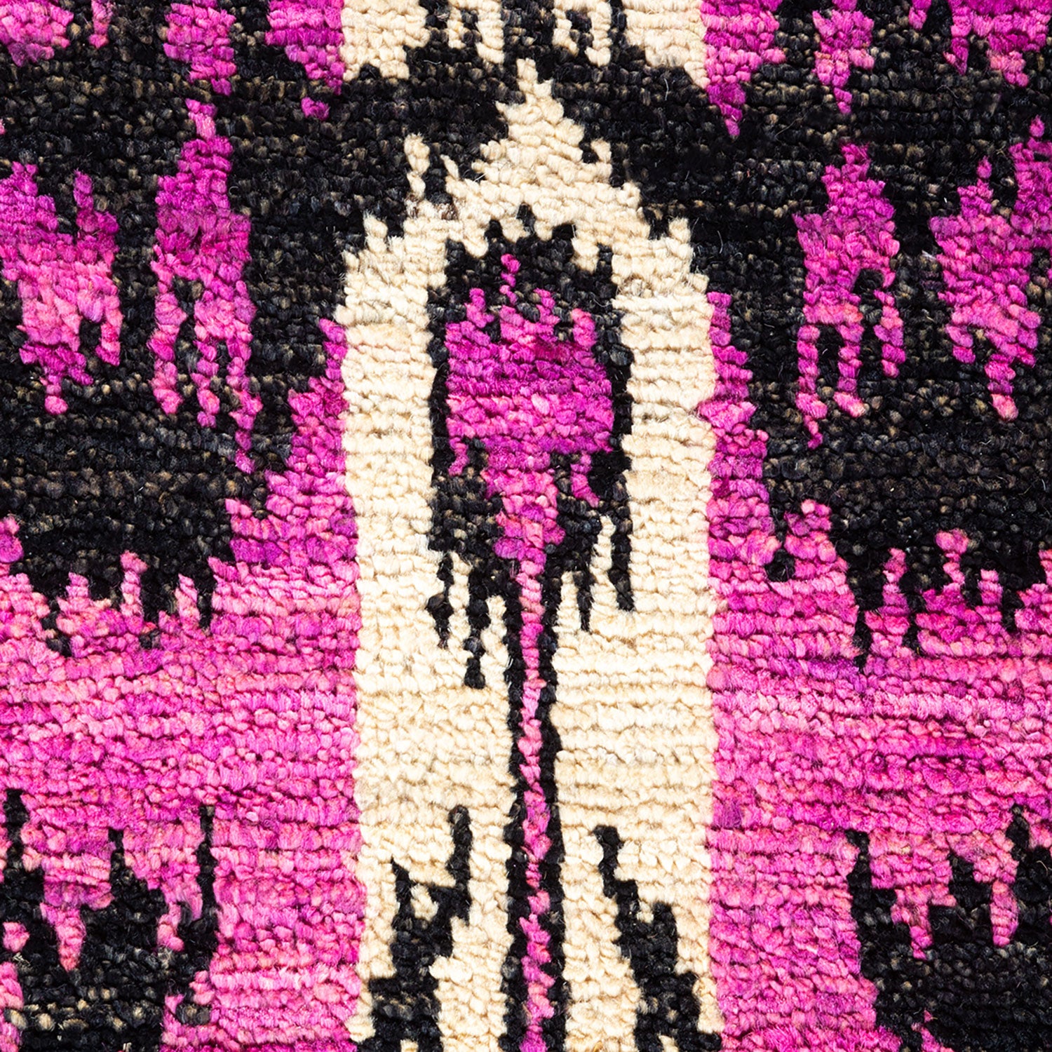 Vibrant abstract pattern with pink, black, and cream colors showcased.