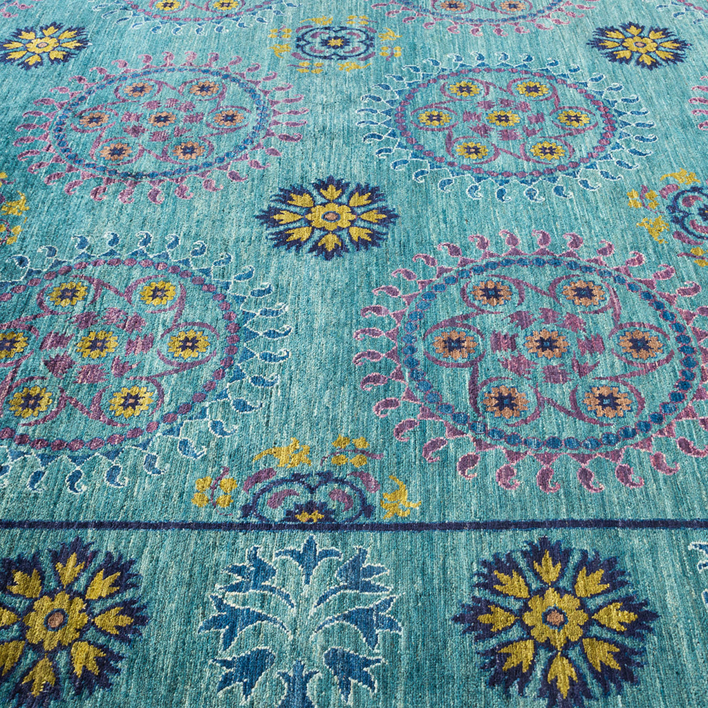 Suzani, One-of-a-Kind Hand-Knotted Area Rug  - Green, 7' 10" x 10' 3" Default Title