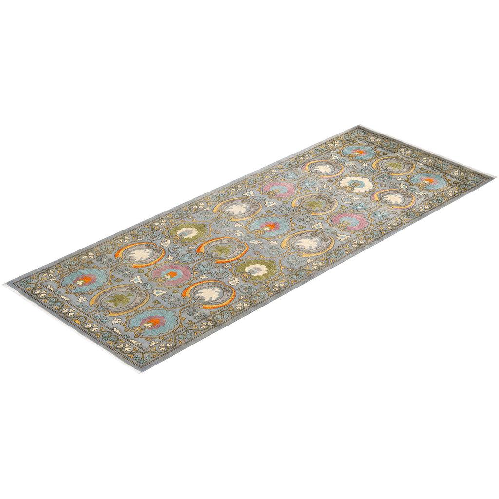 Suzani, One-of-a-Kind Hand-Knotted Area Rug  - Light Gray, 4' 2" x 10' 3" Default Title