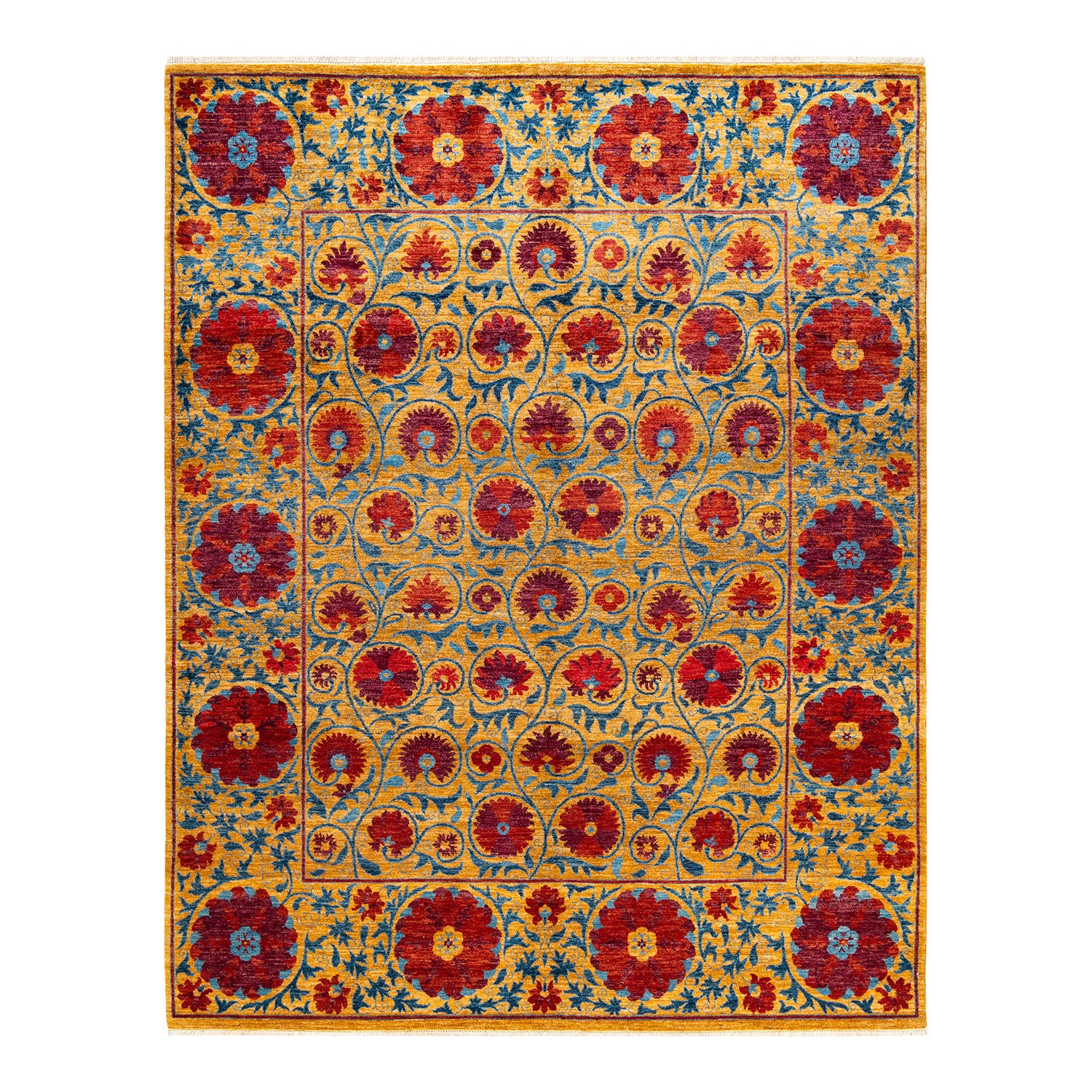 Suzani, One-of-a-Kind Hand-Knotted Area Rug  - Yellow, 8' 3" x 10' 4" Default Title