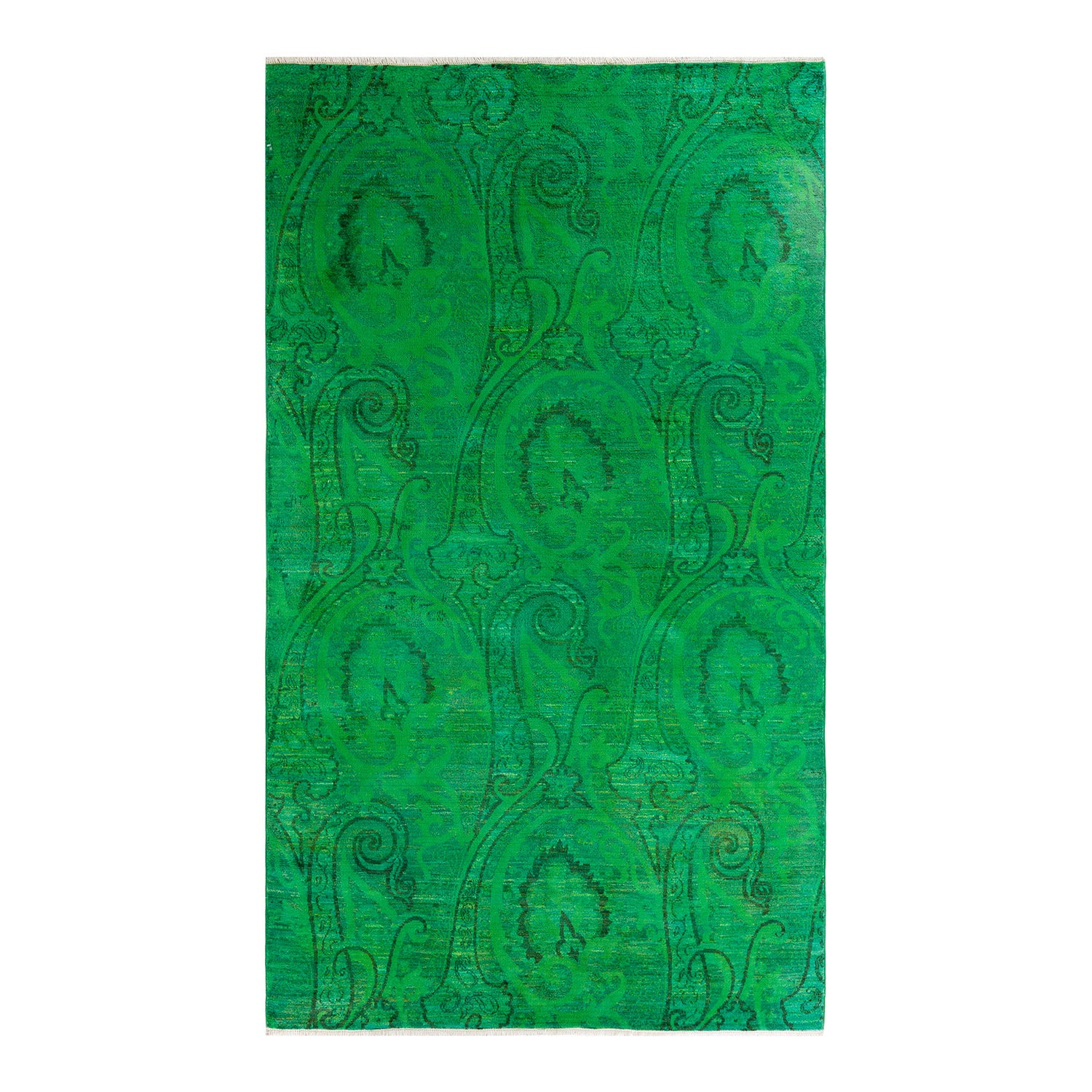 Classic elegance embodied in a rich green paisley-patterned carpet.