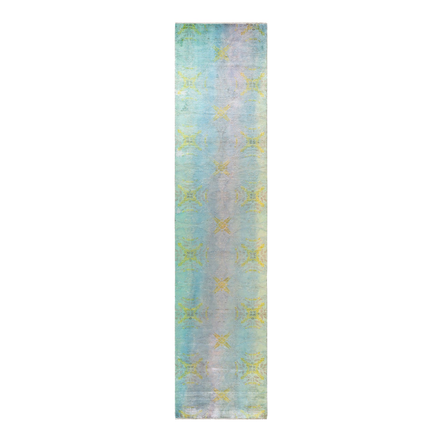 Pastel-hued textile with repetitive floral motifs creates a serene atmosphere.
