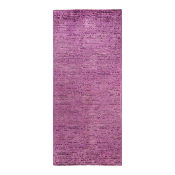 Textured purple area rug with vibrant distressed look, showcased flat.