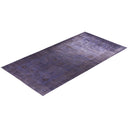 Rectangular vintage rug with blue and indigo shades, textured design.