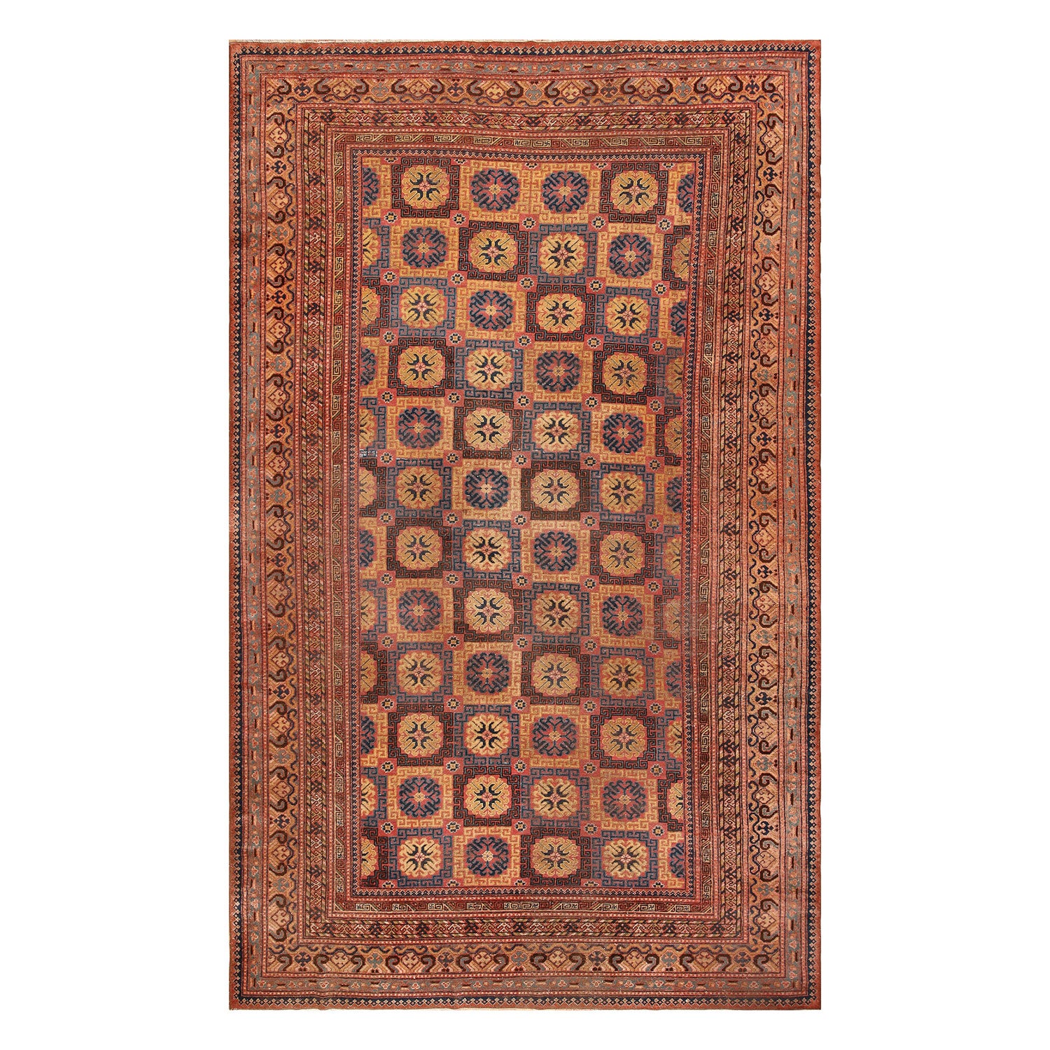 Exquisite hand-woven rug with intricate patterns and rich earthy colors.