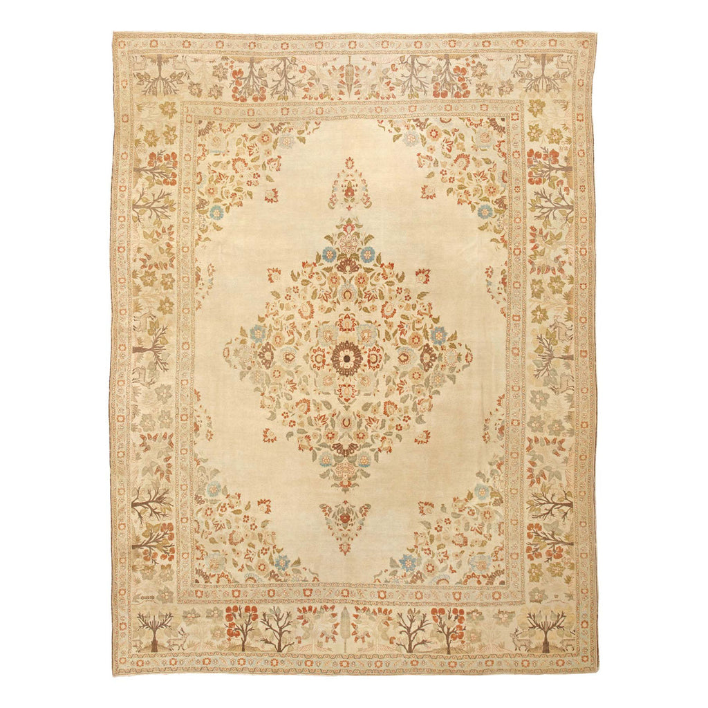 Exquisite rectangular Oriental rug with intricate floral motifs and harmonious colors.