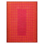 Vibrant red and golden yellow area rug with bold pattern.