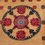 Intricate handmade rug with circular floral motifs in Persian style.