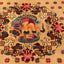 Intricate, culturally significant rug with fiery central motif and mythical creatures.