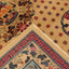 Close-up view of three ornate rugs with distinct patterns and colors.