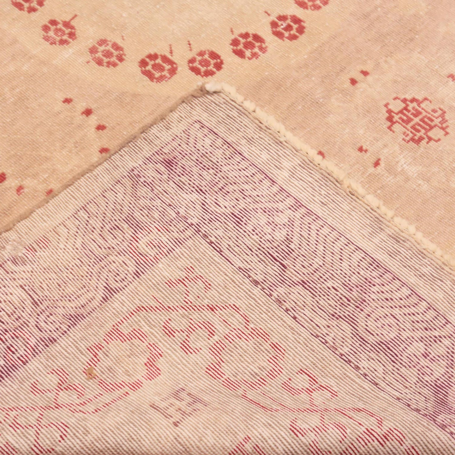 Beige and Pink Antique Khotan Rug - 6'2" x 12'6"