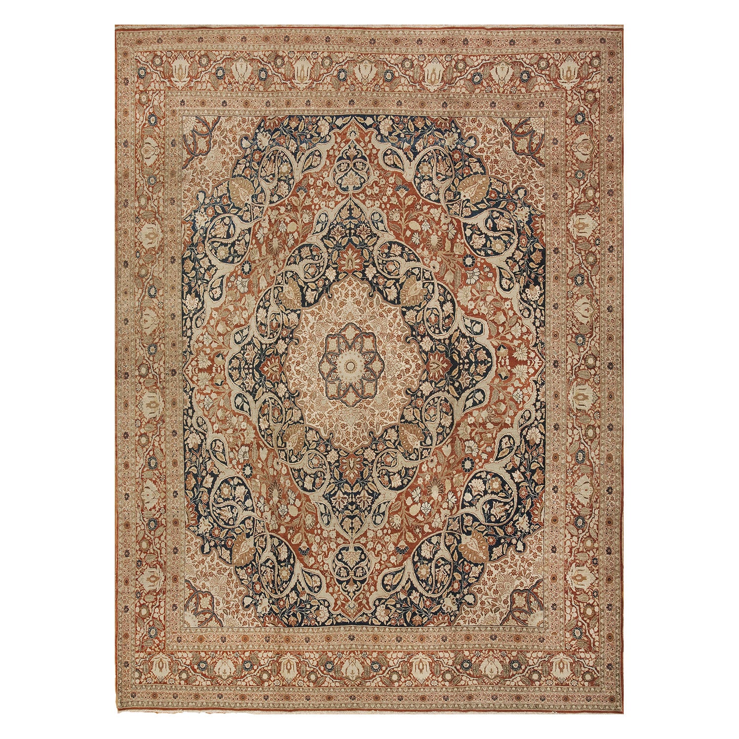 An intricately designed Persian area rug with warm earth tones.
