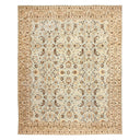 Fascinating, intricate rug with ornate patterns in a symmetrical design.