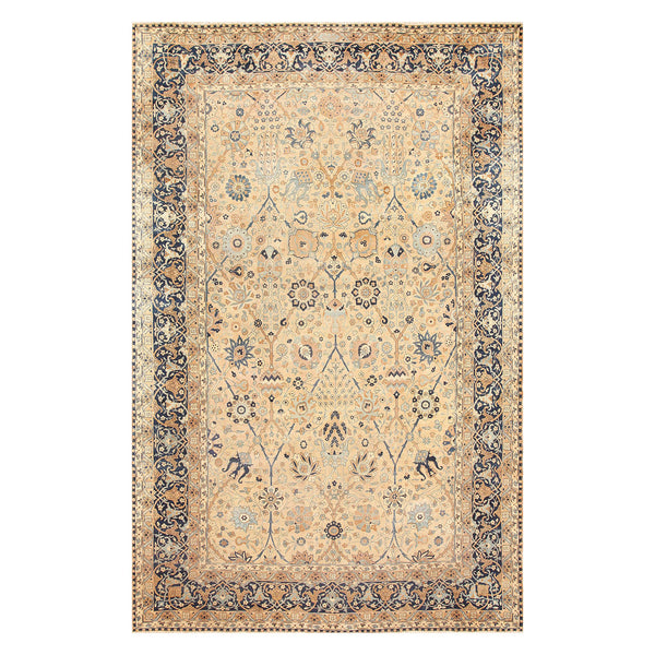 Ornate area rug with intricate floral and geometric patterns.
