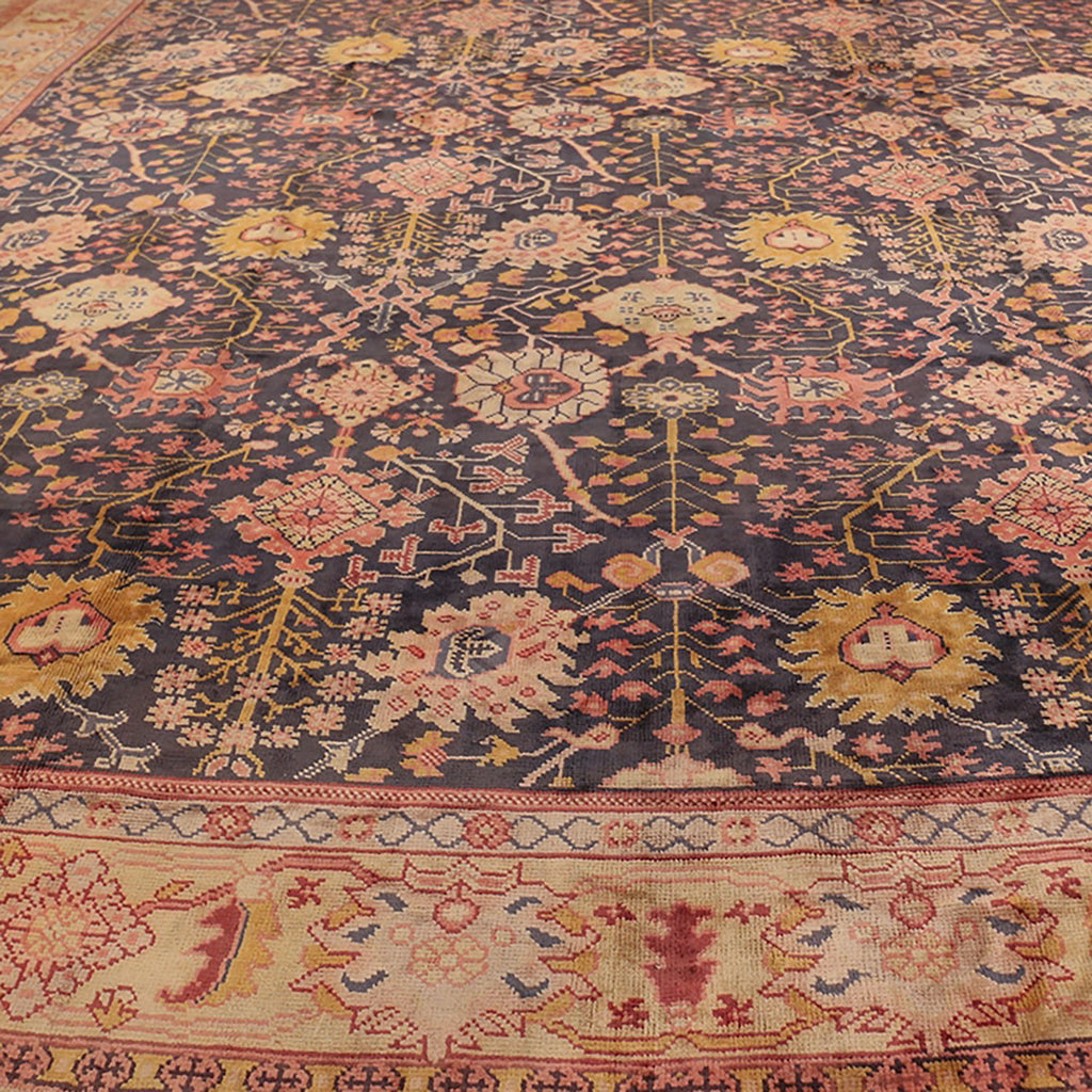 Intricate and colorful traditional rug with floral and geometric motifs