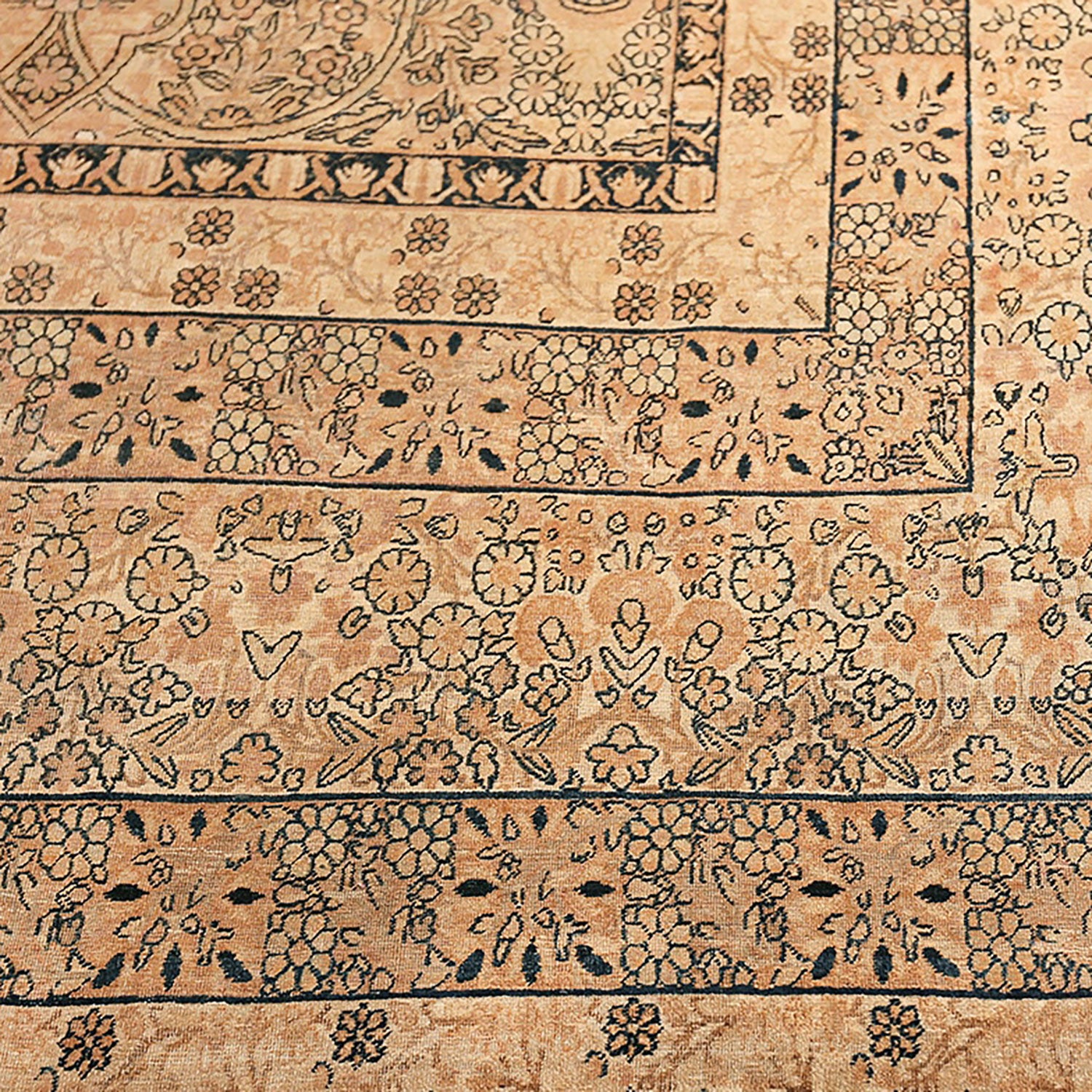 Intricately patterned, handcrafted carpet with traditional Persian-inspired design.
