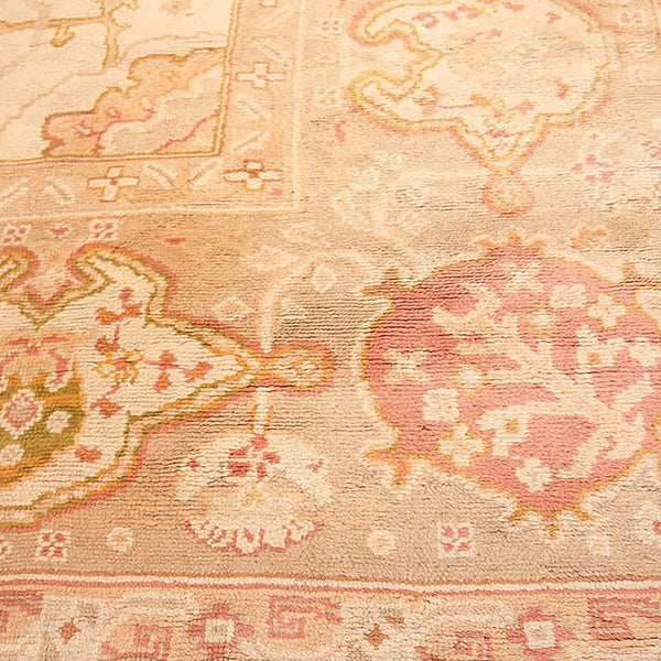 Intricate handwoven rug showcases classic design with floral motifs and geometric borders.