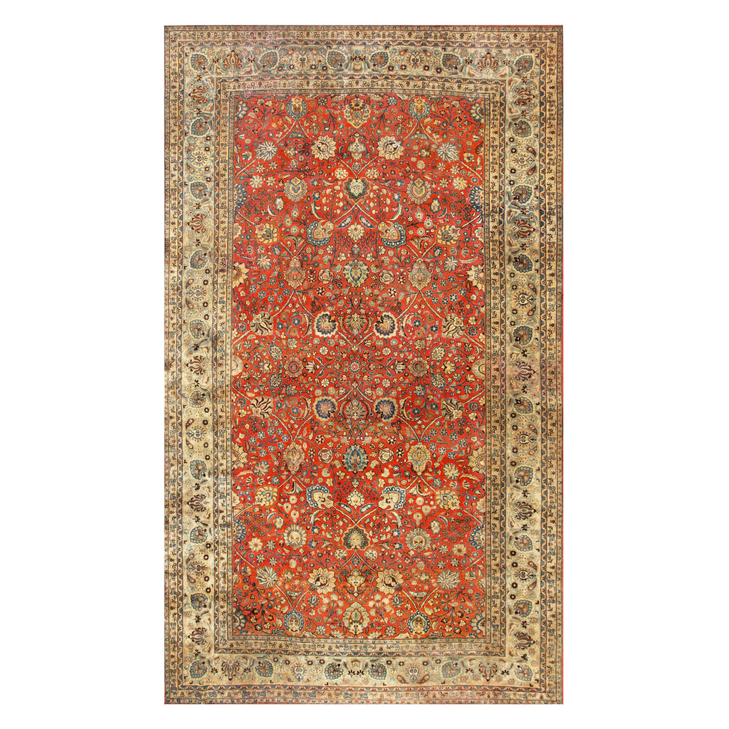 Exquisite rug with intricate floral and geometric patterns from Persia/Iran.